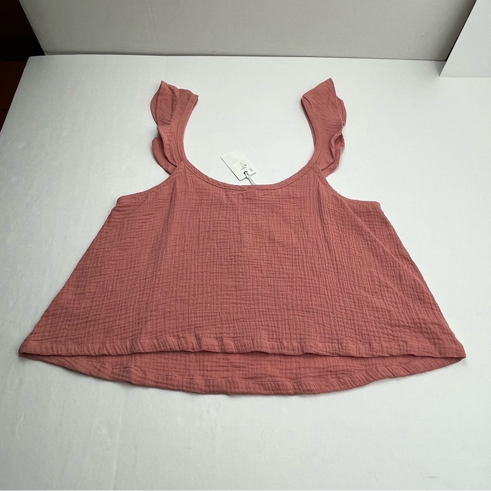 Marine Layer Jude Flutter Sleeve Cotton Tank Rosette Pink Womens Size‎ XL NEW - Picture 11 of 11